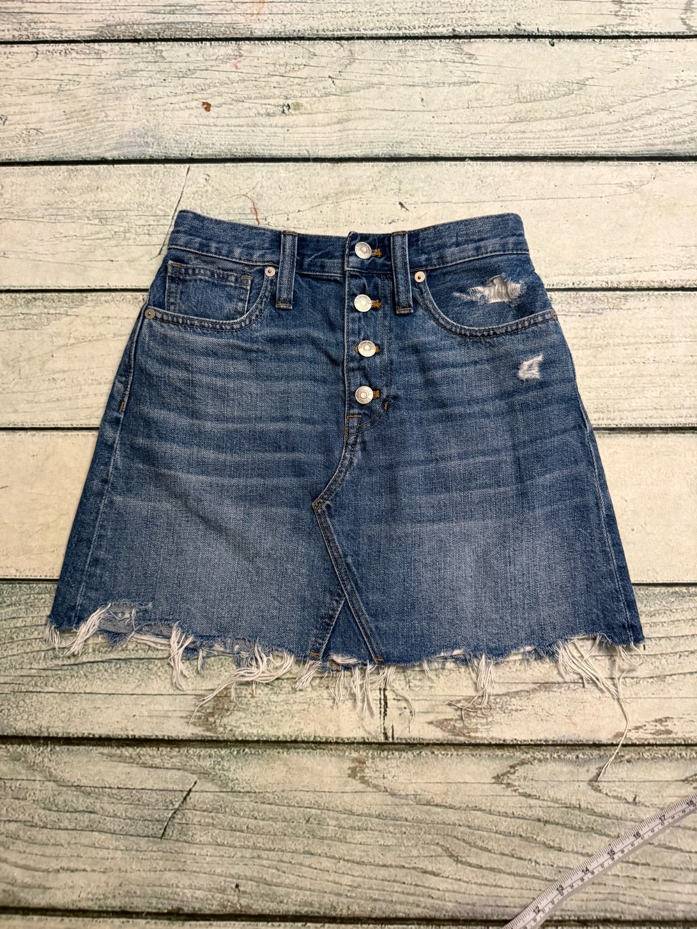 Madewell RIGID DENIM A-LINE button fly jeans denim mini skirt. 24